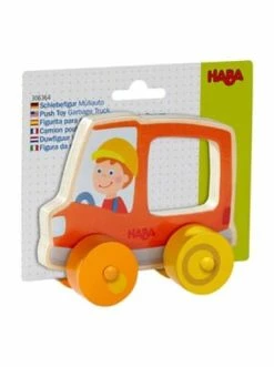 Spielzeug Haba Schiebefigur Müllauto In Orange Günstig Kaufen -Haba Shop haba schiebefigur mullauto in orange 2